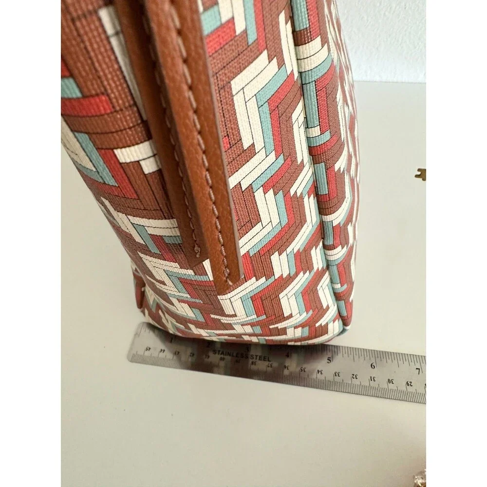 Fossil Sydney Signature Large Tote Bag Shoulder Purse Geometric Brown Top Handle
